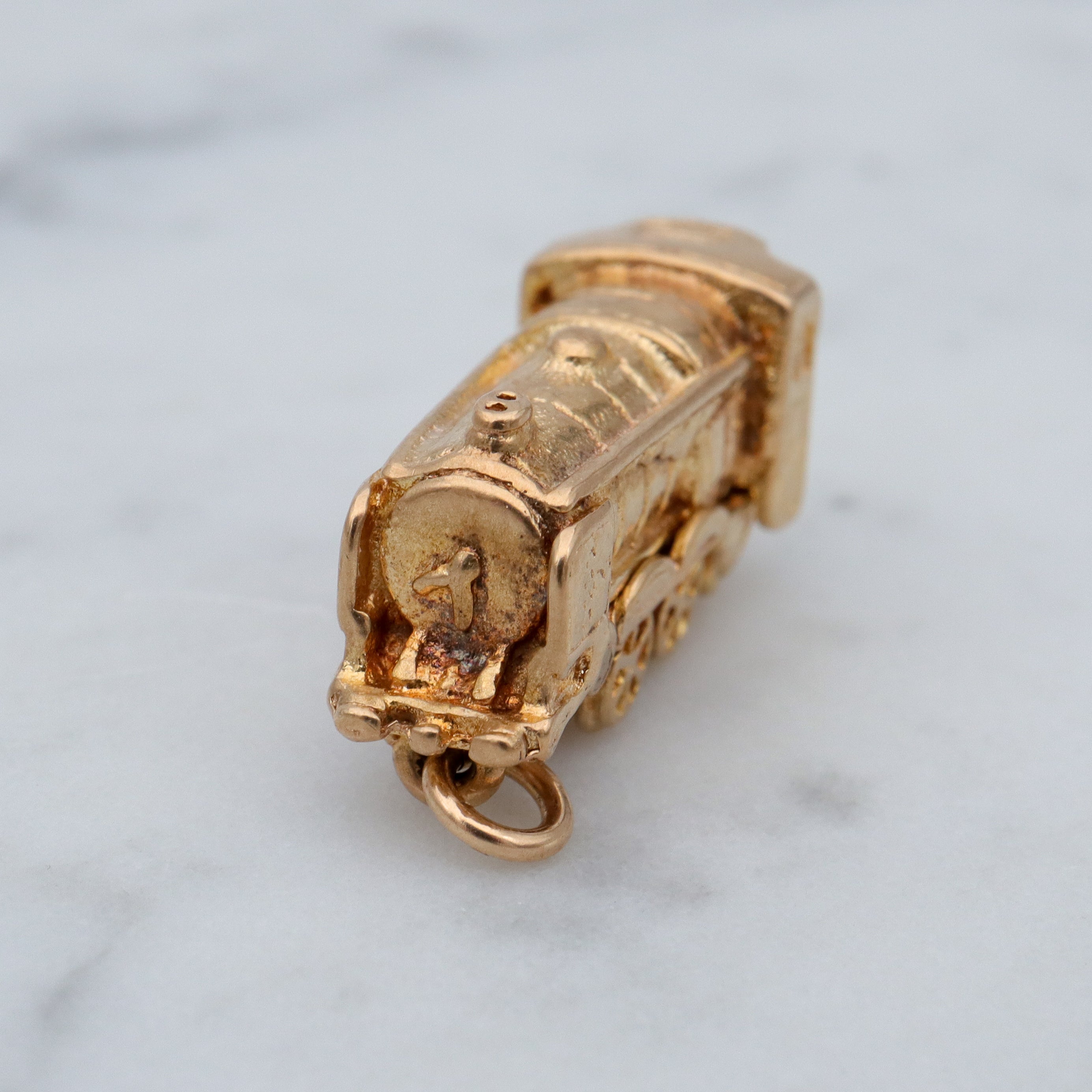Vintage English 9k gold opening “Bon Voyage” locomotive charm